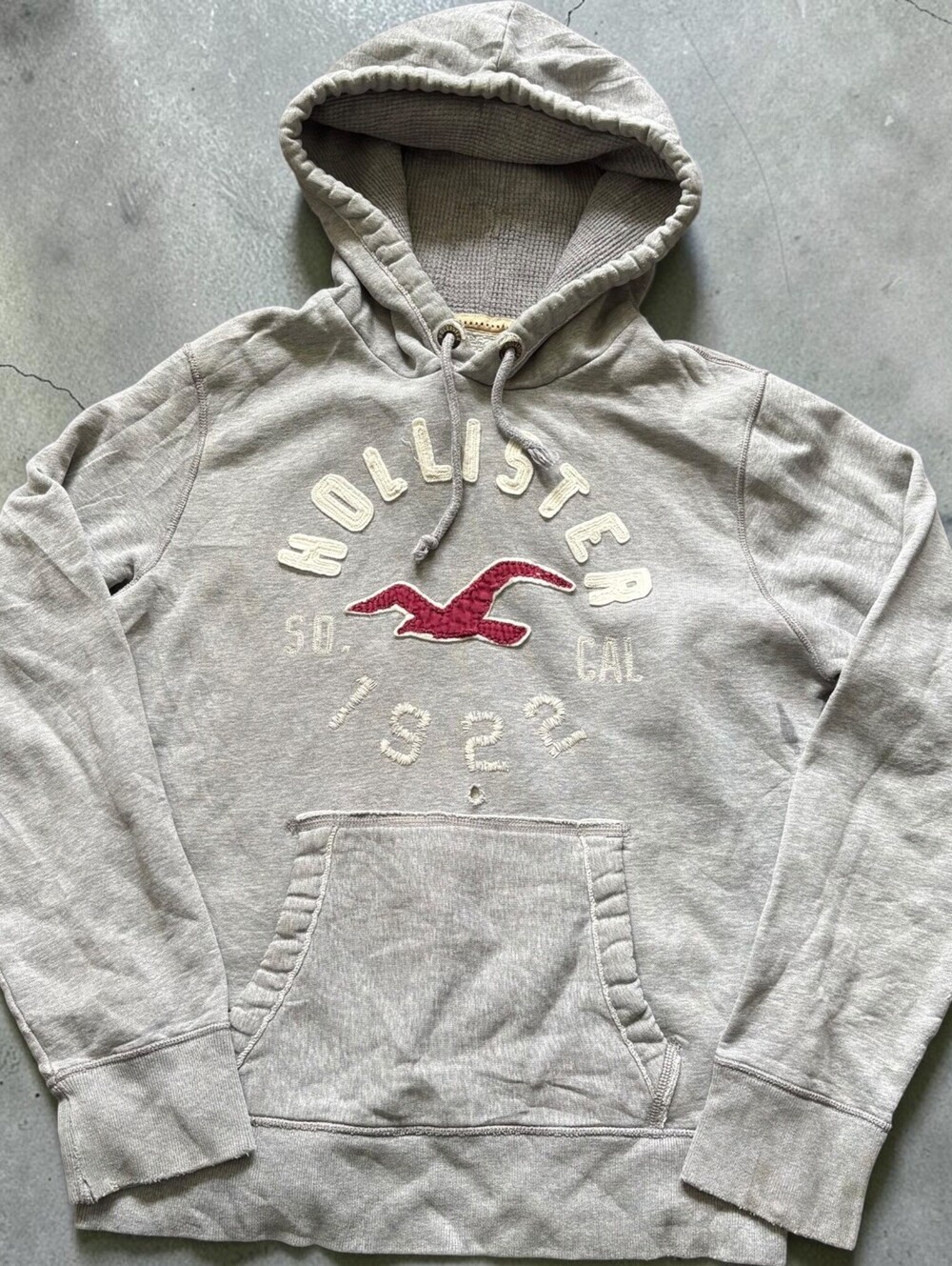 Vintage Y2K Hollister Pullover Hoodie Men's Large Thermal Lined Hood 2000s Gray